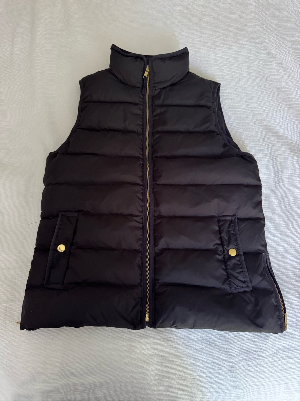 J. Crew Black Puffer Vest with Gold Zipper Trim